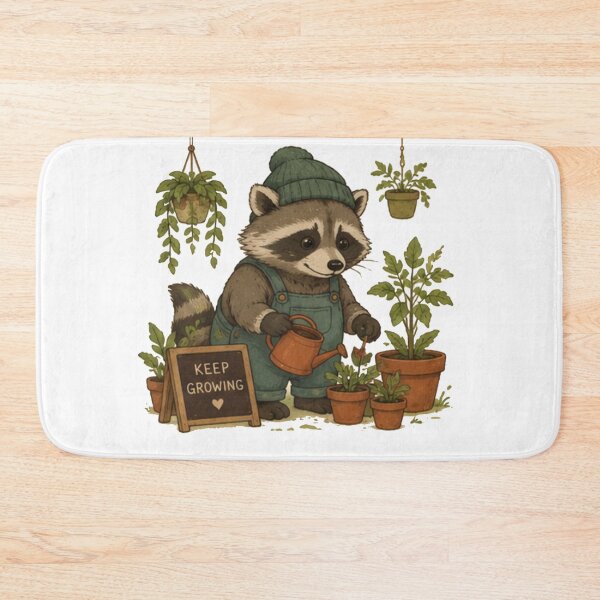 Item preview, Cute Gardening Raccoon with Keep Growing Sign designed and sold by JustFeature.