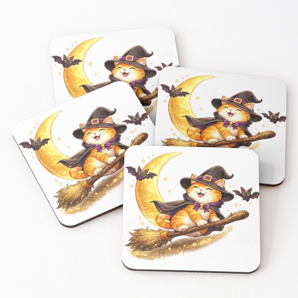 Item preview, Magical Orange Tabby Cat Flying on Broomstick designed and sold by Grump and Co.