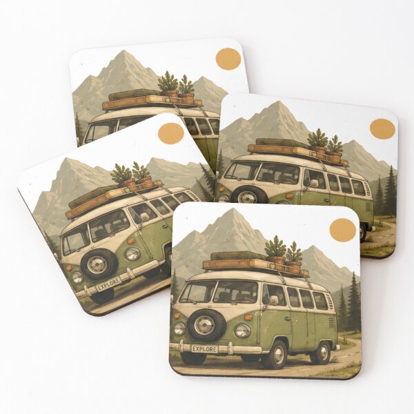 Item preview, Green Vintage Camper Van in the Mountains designed and sold by JustFeature.