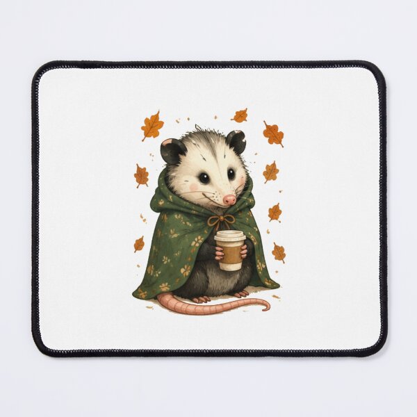 Item preview, Cozy Autumn Opossum with Coffee Mug designed and sold by JustFeature.