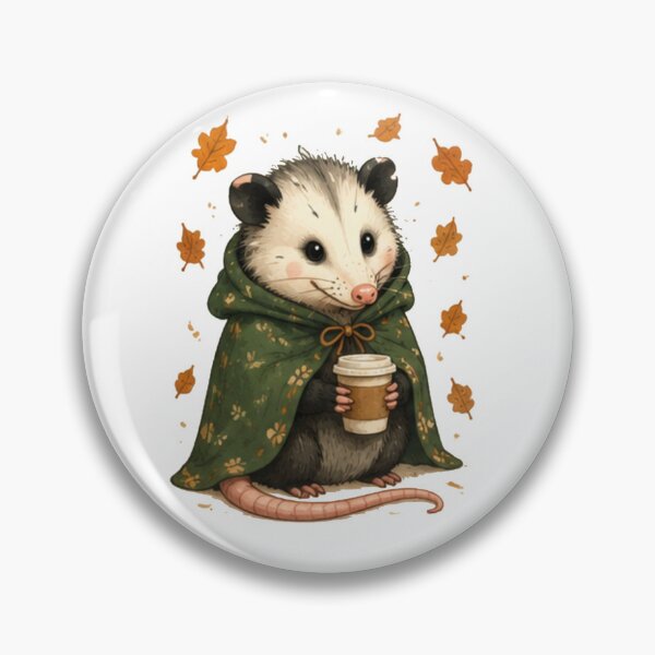 Item preview, Cozy Autumn Opossum with Coffee Mug designed and sold by JustFeature.