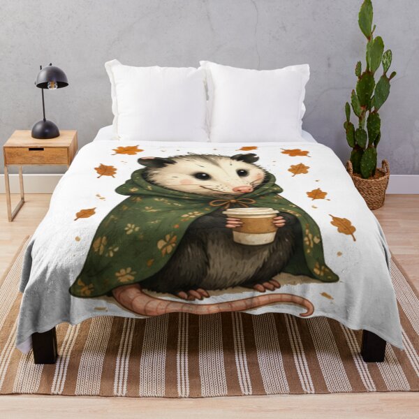 Item preview, Cozy Autumn Opossum with Coffee Mug designed and sold by JustFeature.