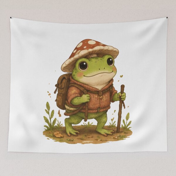 Item preview, Cute Hiking Frog with Mushroom Hat designed and sold by JustFeature.