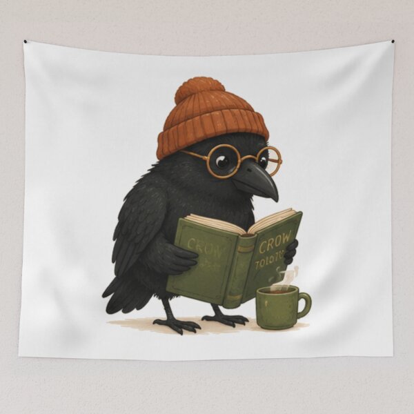 Item preview, Cozy Reading Crow With Book And Coffee designed and sold by JustFeature.