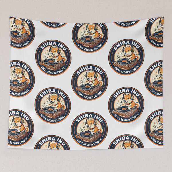 Item preview, Shiba Inu Vinyl Record Lounge Vintage Turntable designed and sold by PictoVibe.