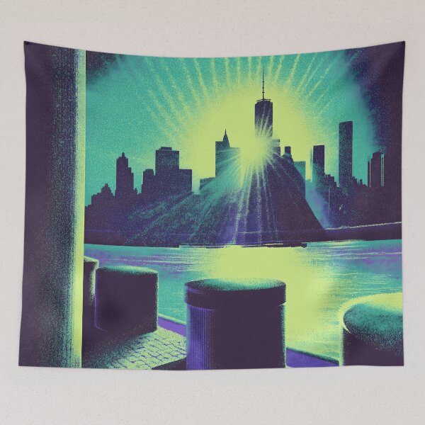 Item preview, Neon Metropolis Harbor Skyline Burst designed and sold by ClubVacay.