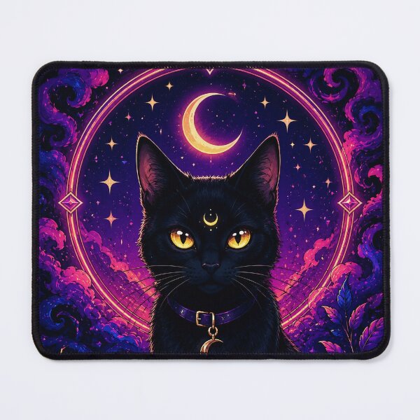 Item preview, Mystical Black Cat Under Crescent Moon designed and sold by PureVibeStudio.