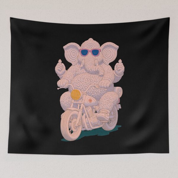 Item preview, Ganesha Drinking Coffee Vintage Motorcycle 3D Plush Pop Art designed and sold by PANNARUK THAILAND.