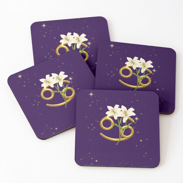 Item preview, Cancer Zodiac Floral Art | Gold Cancer Symbol with White Lilies | Astrology Gift | Celestial Botanical Design designed and sold by MysticPurpleHue.