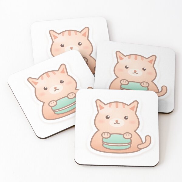 Item preview, Kawaii Peach Cat Hugging Mint Macaron designed and sold by dailysyukur.