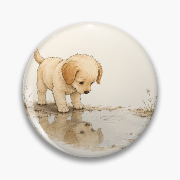 Item preview, Curious Puppy Looking at Its Reflection | Whimsical Dog Watercolor Illustration designed and sold by alchemist1636 .