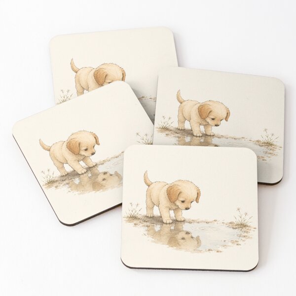 Item preview, Curious Puppy Looking at Its Reflection | Whimsical Dog Watercolor Illustration designed and sold by alchemist1636 .