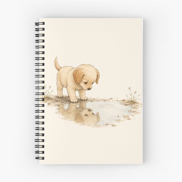 Item preview, Curious Puppy Looking at Its Reflection | Whimsical Dog Watercolor Illustration designed and sold by alchemist1636 .