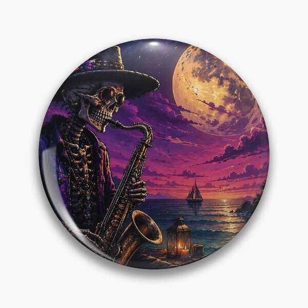 Item preview, Skeleton Saxophonist Under Moonlit Sea designed and sold by PureVibeStudio.