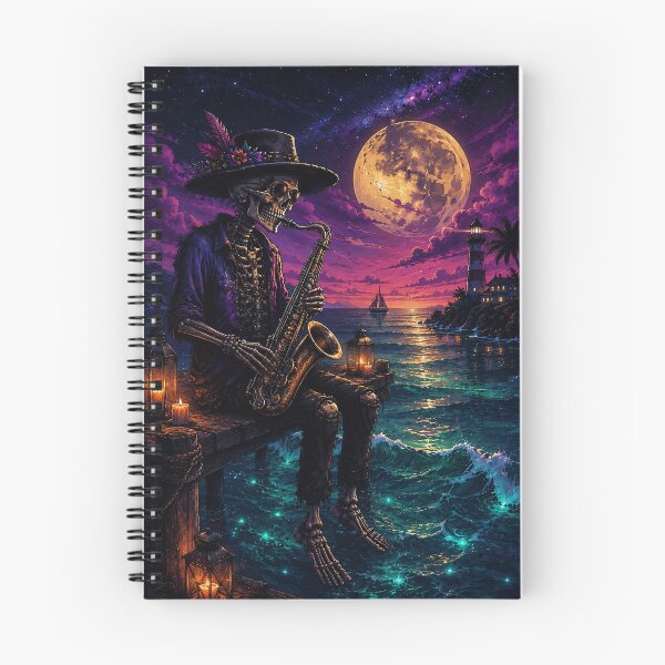 Item preview, Skeleton Saxophonist Under Moonlit Sea designed and sold by PureVibeStudio.