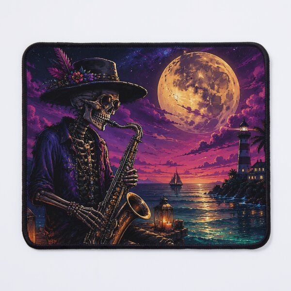 Item preview, Skeleton Saxophonist Under Moonlit Sea designed and sold by PureVibeStudio.