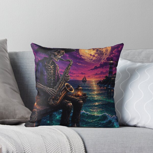 Item preview, Skeleton Saxophonist Under Moonlit Sea designed and sold by PureVibeStudio.