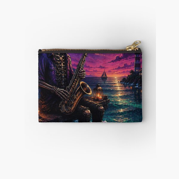 Item preview, Skeleton Saxophonist Under Moonlit Sea designed and sold by PureVibeStudio.