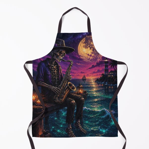 Item preview, Skeleton Saxophonist Under Moonlit Sea designed and sold by PureVibeStudio.