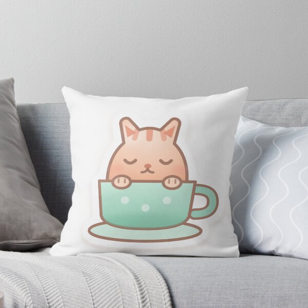 Item preview, Kawaii Cat in a Mint Teacup designed and sold by dailysyukur.