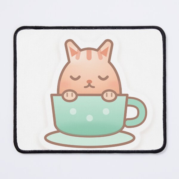 Item preview, Kawaii Cat in a Mint Teacup designed and sold by dailysyukur.