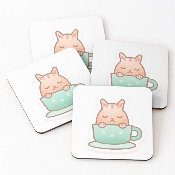 Item preview, Kawaii Cat in a Mint Teacup designed and sold by dailysyukur.