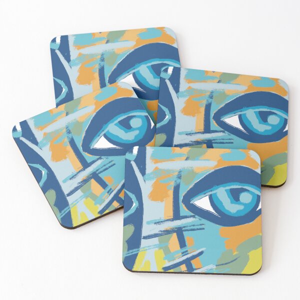 Item preview, Abstract Eye Portrait – Blue and Yellow Pop Art Face- boared designed and sold by odd sock cult .