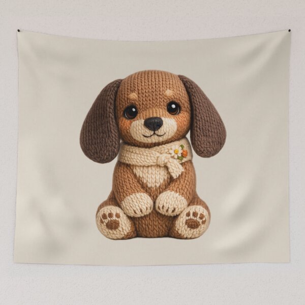 Item preview, Cute Knitted Dachshund Plush | Kawaii Handmade Crochet Cottagecore designed and sold by Moons Studio.