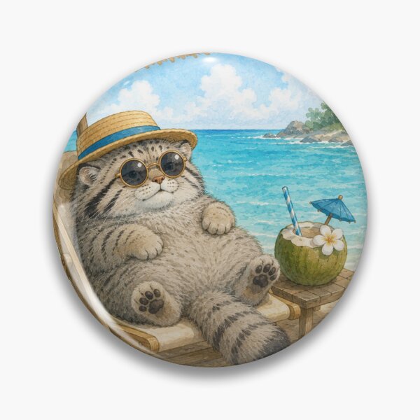 Item preview, Cute Pallas Cat on Summer Vacation | Tropical Beach Illustration designed and sold by Little Moments Co..