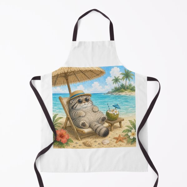 Item preview, Cute Pallas Cat on Summer Vacation | Tropical Beach Illustration designed and sold by Little Moments Co..