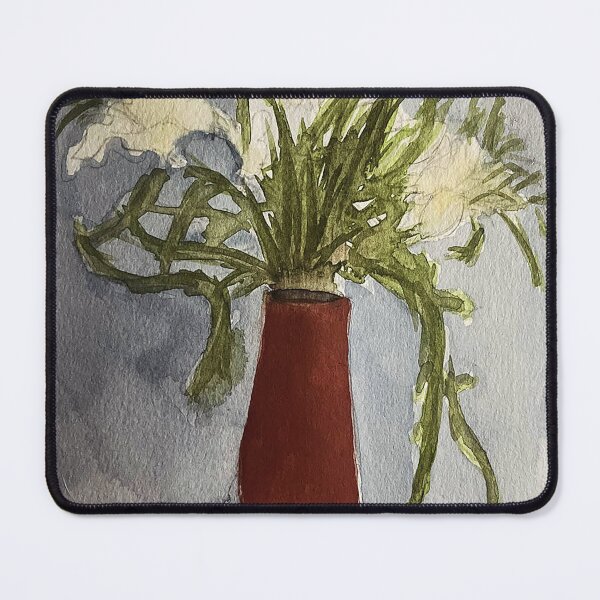 Item preview, White Floral Bouquet in Red Vase designed and sold by DenizNasif.