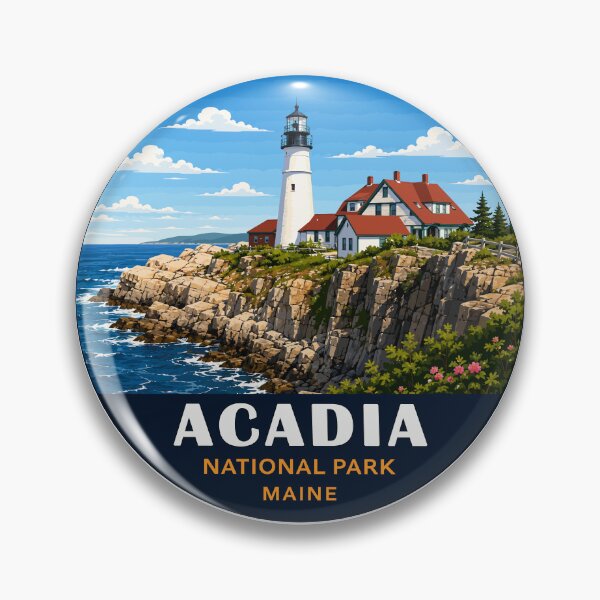 Artikelvorschau, Retro-Abzeichen des Acadia-Nationalparks in Maine, USA entworfen und verkauft von Gideon Emmerich.
