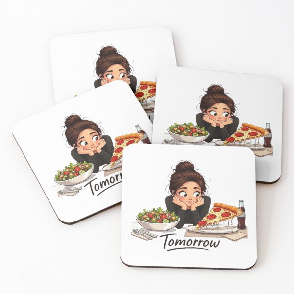 Item preview, Diet Tomorrow Funny Girl Choosing Pizza Over Salad Illustration designed and sold by Northern Glow Art.