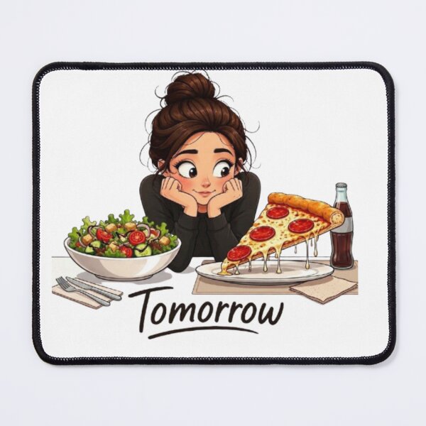 Item preview, Diet Tomorrow Funny Girl Choosing Pizza Over Salad Illustration designed and sold by Northern Glow Art.