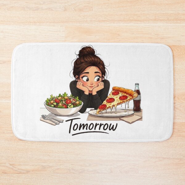 Item preview, Diet Tomorrow Funny Girl Choosing Pizza Over Salad Illustration designed and sold by Northern Glow Art.