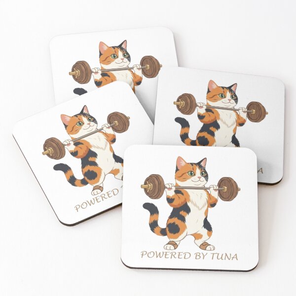 Item preview, Funny Calico Cat Lifting Gold Dumbbells Fitness Illustration designed and sold by Northern Glow Art.