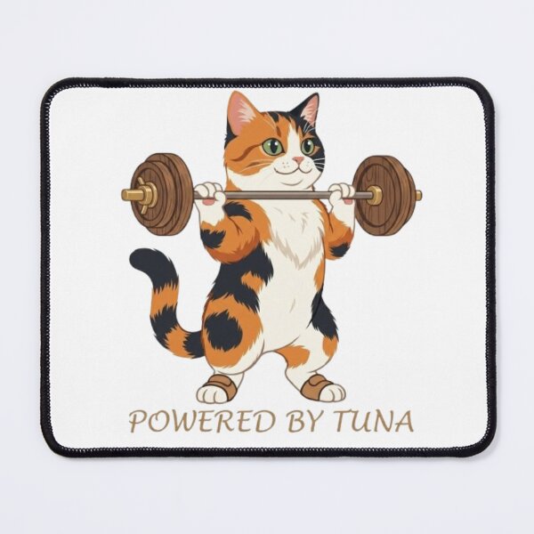 Item preview, Funny Calico Cat Lifting Gold Dumbbells Fitness Illustration designed and sold by Northern Glow Art.