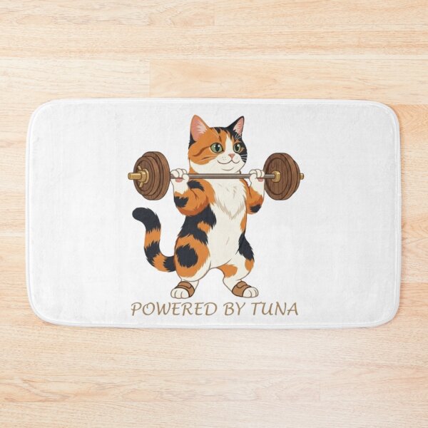 Item preview, Funny Calico Cat Lifting Gold Dumbbells Fitness Illustration designed and sold by Northern Glow Art.