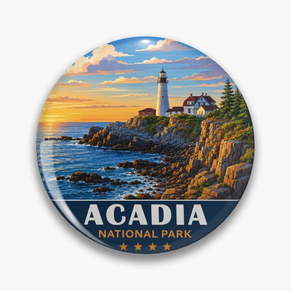 Artikelvorschau, Retro-Abzeichen des Acadia-Nationalparks in Maine, USA entworfen und verkauft von Gideon Emmerich.