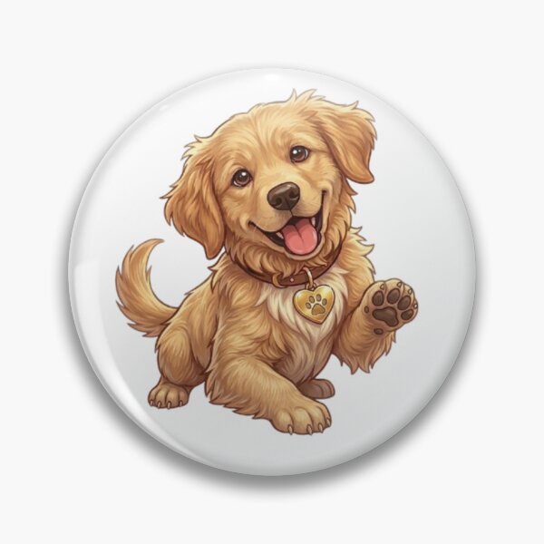 Item preview, Cute Golden Retriever Puppy Waving Paw Illustration designed and sold by Northern Glow Art.