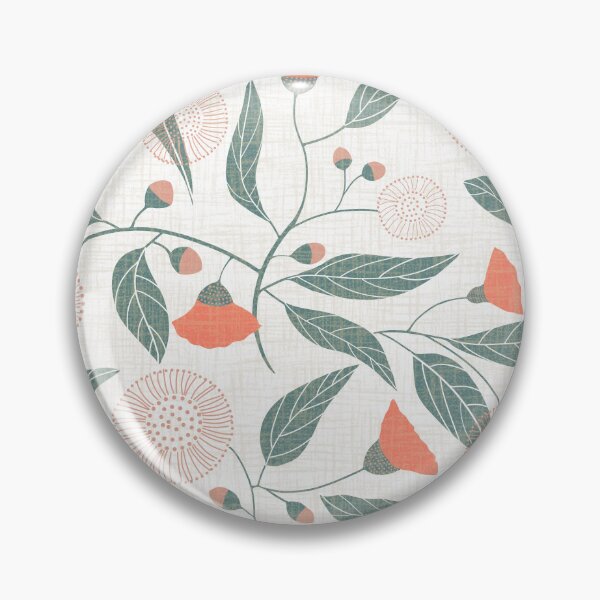 Item preview, Australian gum tree blossoms - linen texture - coral pink teal on white designed and sold by ahahdodo.