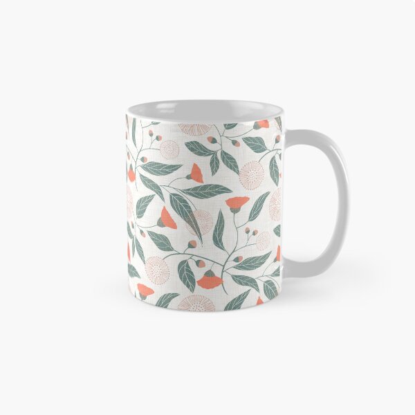 Item preview, Australian gum tree blossoms - linen texture - coral pink teal on white designed and sold by ahahdodo.