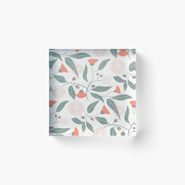Item preview, Australian gum tree blossoms - linen texture - coral pink teal on white designed and sold by ahahdodo.