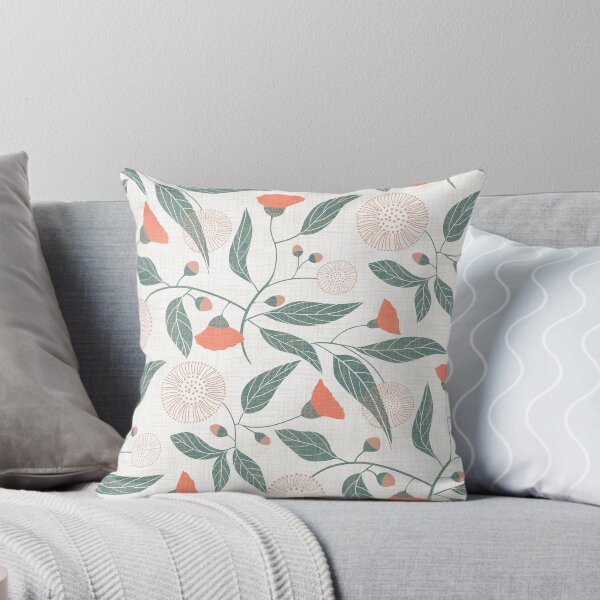 Item preview, Australian gum tree blossoms - linen texture - coral pink teal on white designed and sold by ahahdodo.