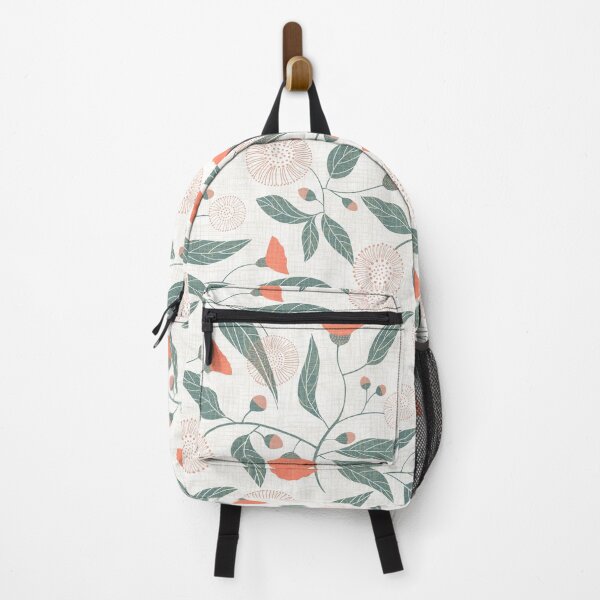 Item preview, Australian gum tree blossoms - linen texture - coral pink teal on white designed and sold by ahahdodo.
