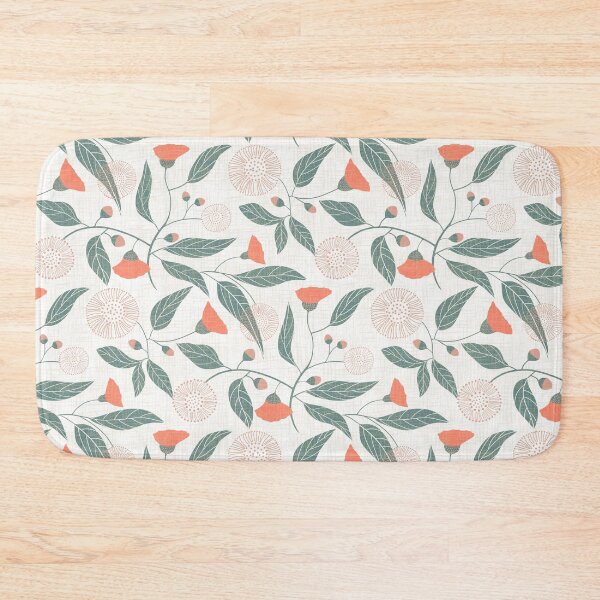 Item preview, Australian gum tree blossoms - linen texture - coral pink teal on white designed and sold by ahahdodo.