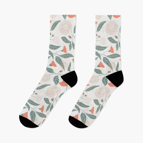 Item preview, Australian gum tree blossoms - linen texture - coral pink teal on white designed and sold by ahahdodo.