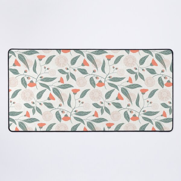 Item preview, Australian gum tree blossoms - linen texture - coral pink teal on white designed and sold by ahahdodo.