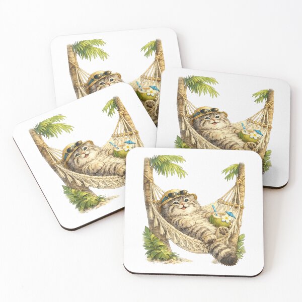 Item preview, Cute Pallas's Cat Relaxing in a Hammock | Tropical Summer Illustration designed and sold by Little Moments Co..