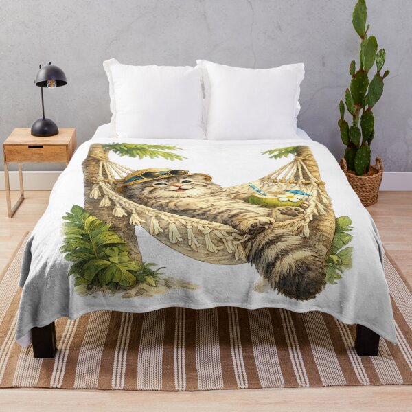 Item preview, Cute Pallas's Cat Relaxing in a Hammock | Tropical Summer Illustration designed and sold by Little Moments Co..